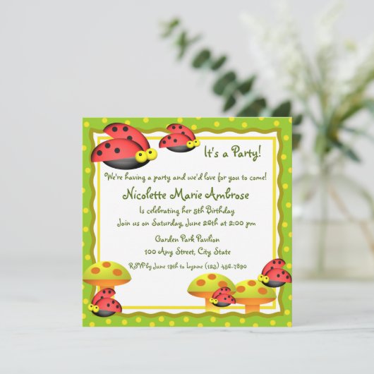 Ladybugチャーム/誕生日招待状 招待状 (スタンド正面)