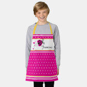 Ladybugハートドットピンク白イエロー名前をカスタムする エプロン (着用した状態)