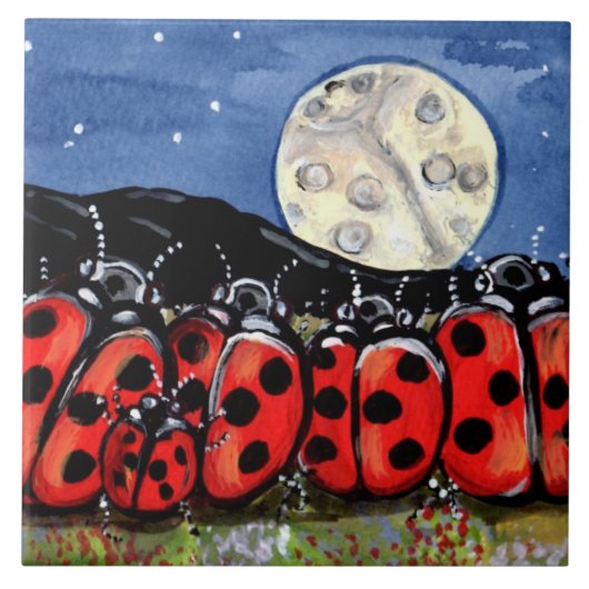 Ladybugファミリームーンナイトデザイン6"タイルトライベット タイル (正面)