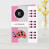 Ladybug名前を追加ピンク子供へ誕生日 カード (黄色い花)