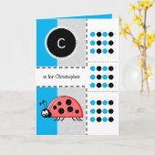Ladybug名前を青子供へ誕生日に追加 カード (黄色い花)