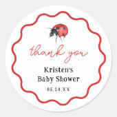 Ladybug女の子の赤ちゃんシャワーありがとう好意 ラウンドシール (正面)