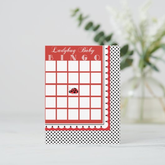 Ladybug水玉模様ベビーシャワビンゴカード空白の インビテーションポストカード (スタンド正面)