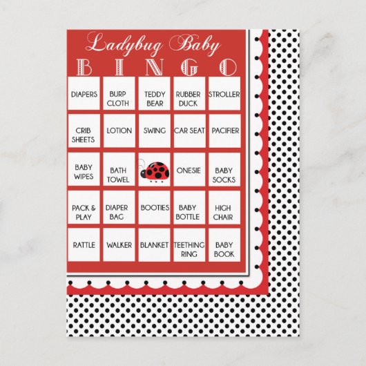 Ladybug水玉模様ベビーシャワービンゴカード20 インビテーションポストカード (正面)
