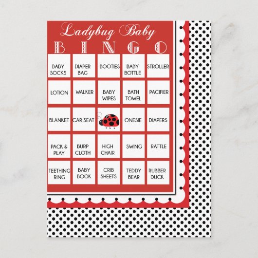 Ladybug水玉模様ベビーシャワービンゴカード23 インビテーションポストカード (正面)
