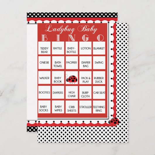 Ladybug水玉模様ベビーシャワービンゴカード4 インビテーションポストカード (正面/裏面)