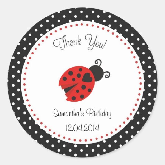 Ladybug誕生日ステッカーレッド&ブラック水玉模様 ラウンドシール (正面)