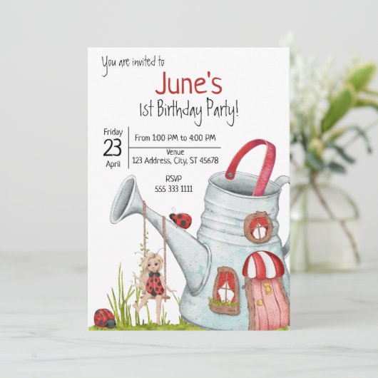 LadyBug お洒落1st誕生日 招待状 (スタンド正面)