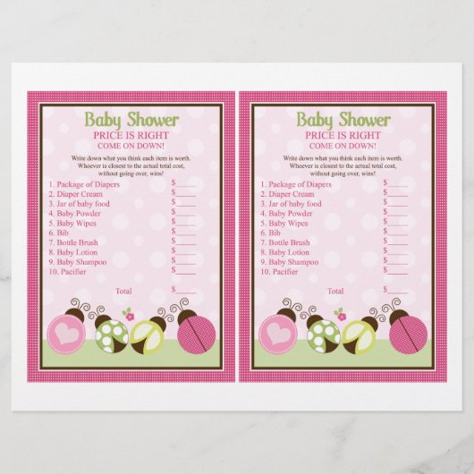 "Ladybug かわいらし w/水玉模様"価格は正しいゲーム チラシ (正面)