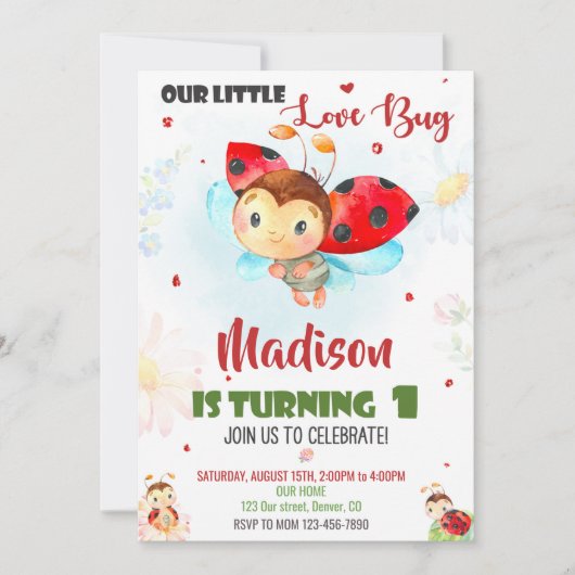 Ladybug 1st birthday invitation Summer invitation 招待状 (正面)