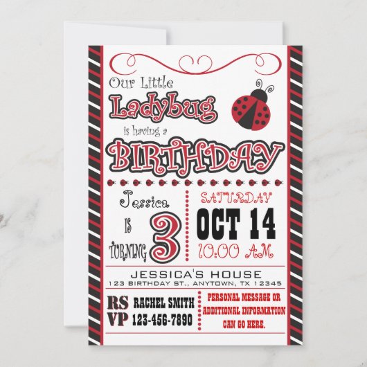 Ladybug 3rd誕生日招待状 招待状 (正面)