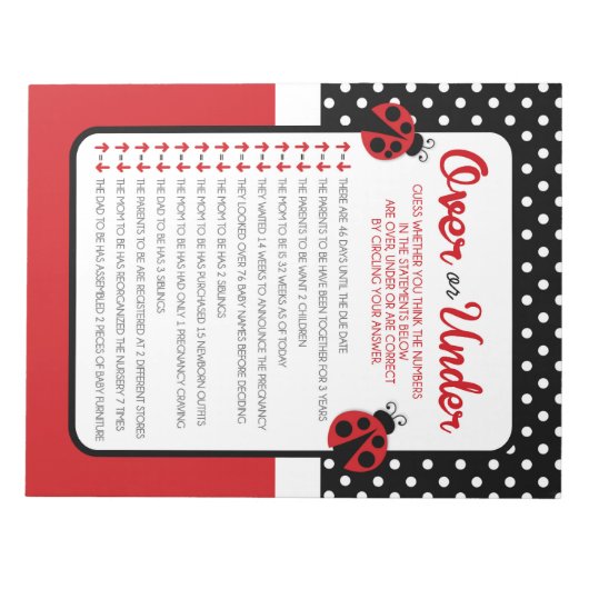 Ladybug Baby Showerゲームパックの上または下 ノートパッド (正面)