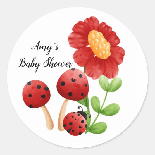 Ladybug Baby Showerスタンプ、ラベル ラウンドシール (正面)
