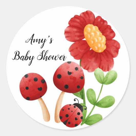 Ladybug Baby Showerスタンプ、ラベル ラウンドシール (正面)