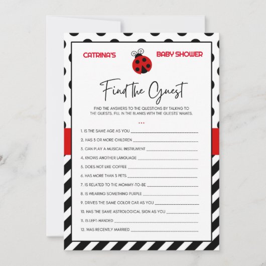 Ladybug Baby Shower – 編集可能な名前、5時間365日 招待状 (正面)