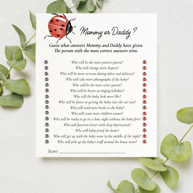 Ladybug Baby Shower Guess Who Mommy or Daddy Game (クリエイターアップロード済み)