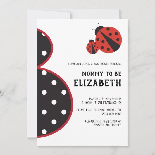 Ladybug baby shower invitation妊娠シルエット 招待状 (正面)