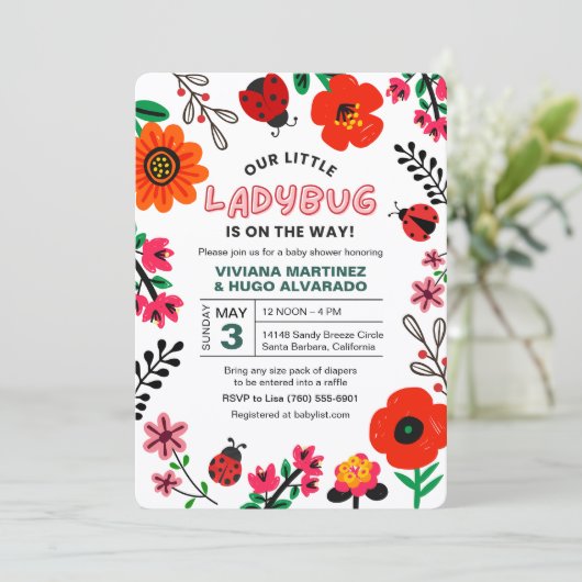 Ladybug Baby Shower Invitation Lovebug Invite 招待状 (スタンド正面)