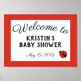 Ladybug baby shower red welcome sign poster ポスター