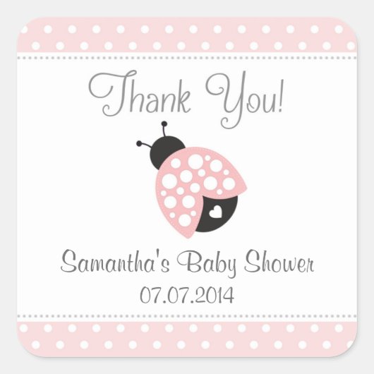 Ladybug Baby Shower Thank You Stickers (Pink) スクエアシール (正面)