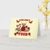 Ladybug Bear 4th Birthday Tシャツとギフト カード (黄色い花)