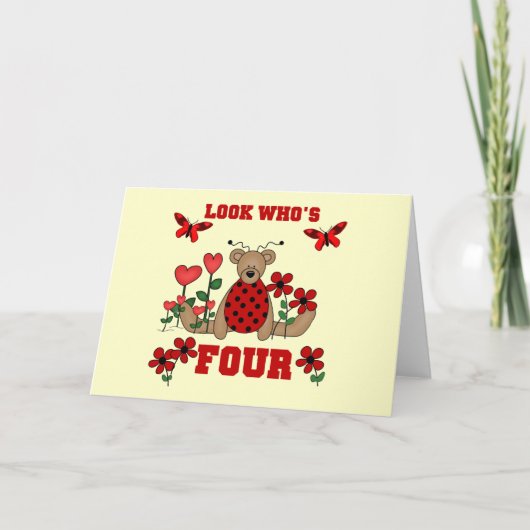 Ladybug Bear 4th Birthday Tシャツとギフト カード (正面)