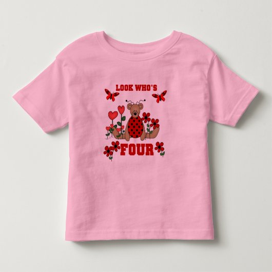 Ladybug Bear 4th Birthday Tシャツとギフト トドラーTシャツ (正面)
