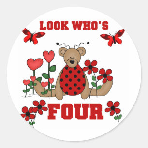Ladybug Bear 4th Birthday Tシャツとギフト ラウンドシール
