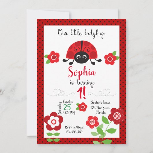 Ladybug Birthday Invitation, Ladybug Invitation 招待状 (正面)