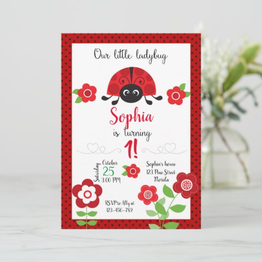 Ladybug Birthday Invitation, Ladybug Invitation 招待状 (スタンド正面)