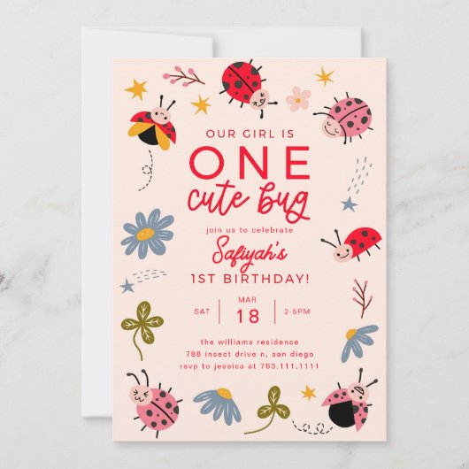 Ladybug Birthday Invitation | One Cute Bug Invite  招待状 (正面)
