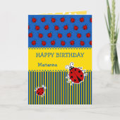 Ladybug blue yellow add name birthday カード (正面)