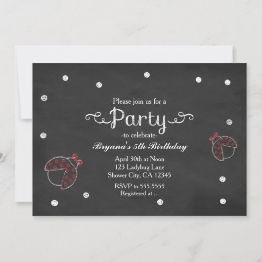 Ladybug Chalkboardドットバースデーパーティ招待状 招待状 (正面)