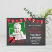 Ladybug Chalkboardフォト誕生日 招待状 (スタンド正面)