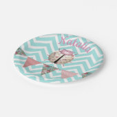 Ladybug chevronフローラかわいいピンク色の白いバンタン ペーパープレート (アングル)