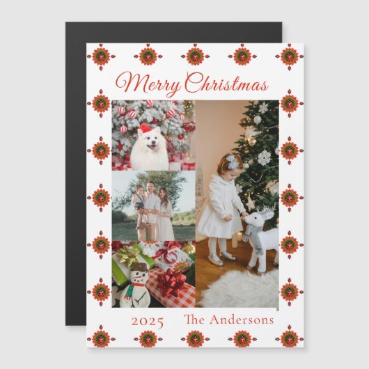 Ladybug Christmas Photo Collage Magnetic Card (正面/裏面)