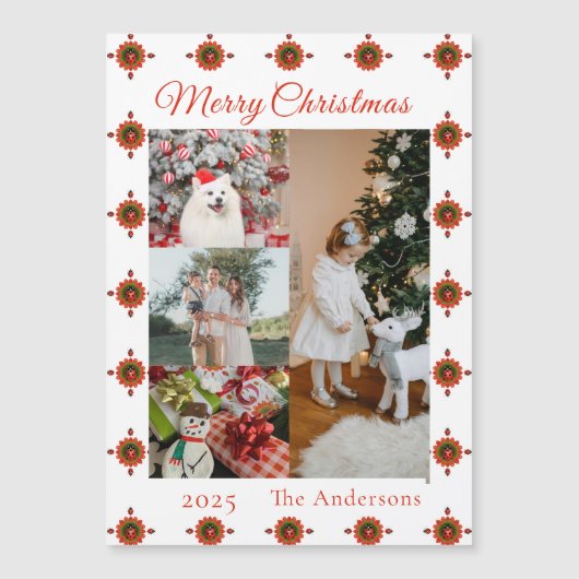 Ladybug Christmas Photo Collage Magnetic Card (正面)