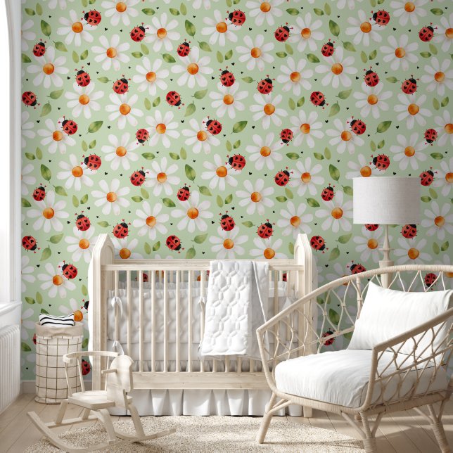 Ladybug Daisy Nursery Kids Bedroom Green 壁紙 (キッズ)