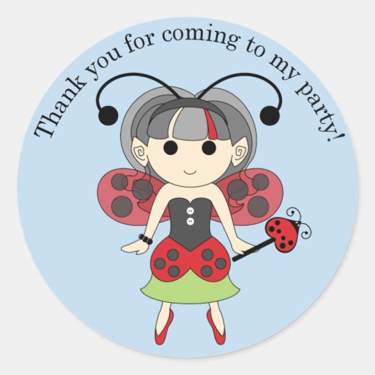 Ladybug Fairy 来 Sticker Blueに感謝 ラウンドシール (正面)