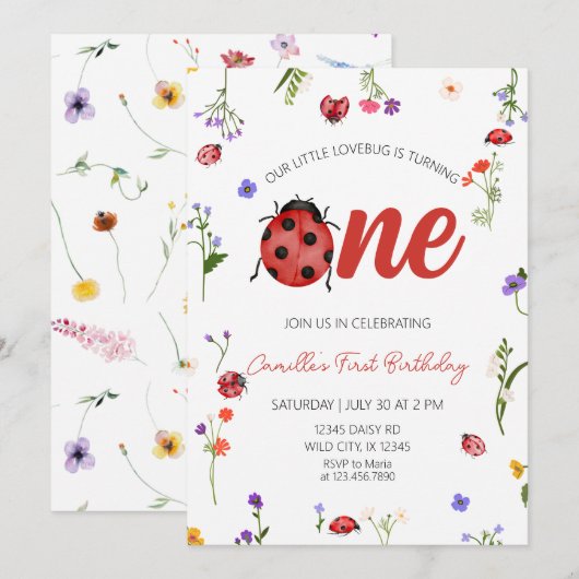 Ladybug First Birthday  招待状 (正面/裏面)