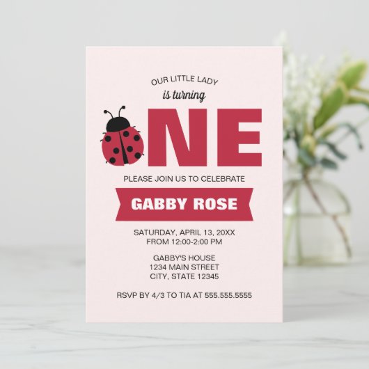 Ladybug First Birthday Invitation 招待状 (スタンド正面)