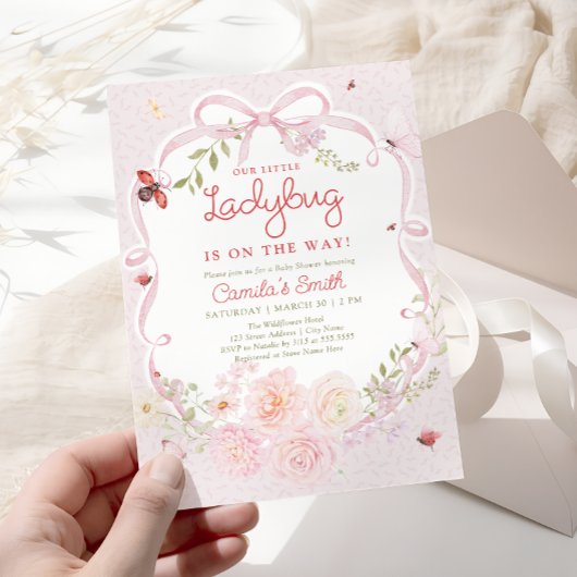 Ladybug Floral Girl Baby Shower Invitation 招待状
