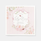 LadyBug Floral Pink Bow Baby Shower Napkins スタンダードカクテルナプキン (正面)