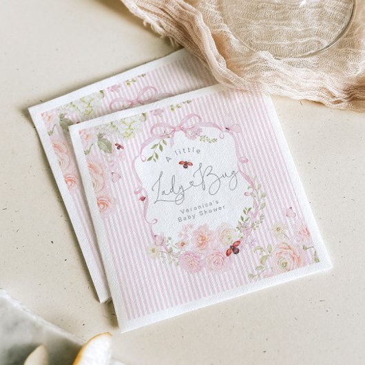 LadyBug Floral Pink Bow Baby Shower Napkins スタンダードカクテルナプキン