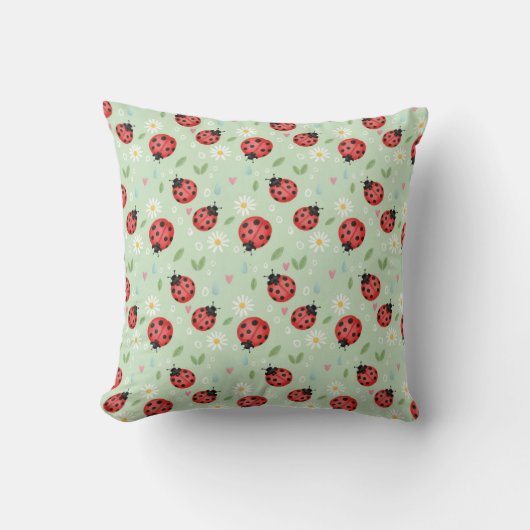 Ladybug Flower Pattern クッション (正面)