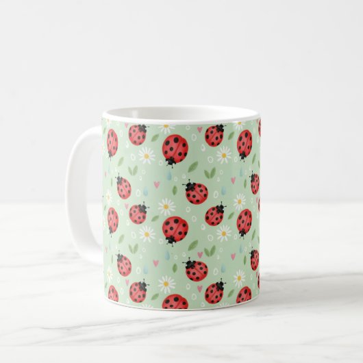 Ladybug Flower Pattern コーヒーマグカップ (正面左)