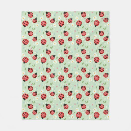 Ladybug Flower Pattern フリースブランケット (正面)