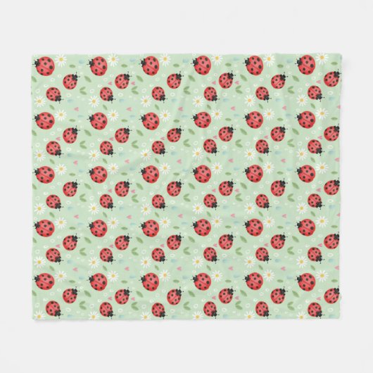 Ladybug Flower Pattern フリースブランケット (正面(横))