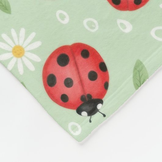 Ladybug Flower Pattern フリースブランケット (角)