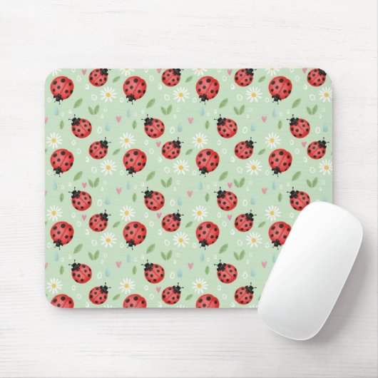 Ladybug Flower Pattern マウスパッド (マウス)